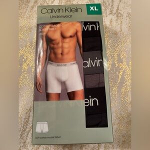 NWT CALVIN KLEIN Boxer Briefs - 3 Pack Size XL. Grey and Black. Cotton Modal.